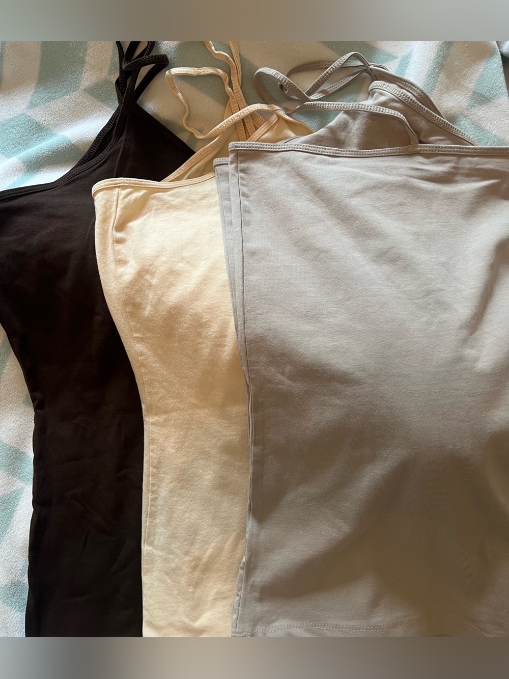 H&M 3 Pack Classic Cotton Blend Tank Tops in Chocolate Brown, Beige, Taupe